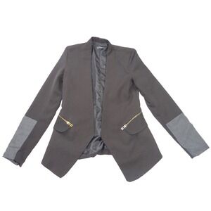 ZA&ZA Womens Black Open Front Blazer Stand Collar Contrast Sleeve Size Small